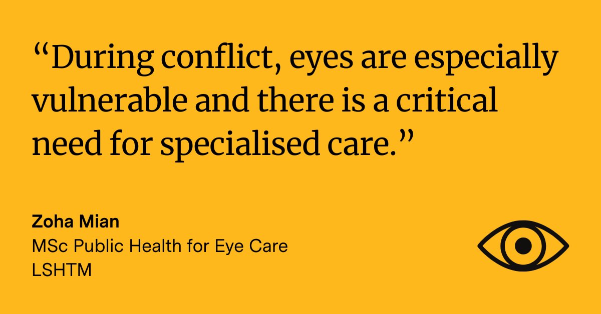 Health in Humanitarian Crises Centre, LSHTM (@lshtm_crises) on Twitter photo #EyeTrauma: An unseen epidemic of war 👁
In a new blog, <a href="/MianZoha/">Zoha Mian, MD, MSc</a>, MSc Public Health for Eye Care student <a href="/LSHTM/">London School of Hygiene & Tropical Medicine</a>, shines a spotlight on the impact of conflict-induced eye trauma & the provision of #EyeCare in #conflict zones 🔗bit.ly/467AsI2 #EyeTrauma: An unseen epidemic of war 👁
In a new blog, <a href="/MianZoha/">Zoha Mian, MD, MSc</a>, MSc Public Health for Eye Care student <a href="/LSHTM/">London School of Hygiene & Tropical Medicine</a>, shines a spotlight on the impact of conflict-induced eye trauma & the provision of #EyeCare in #conflict zones 🔗bit.ly/467AsI2