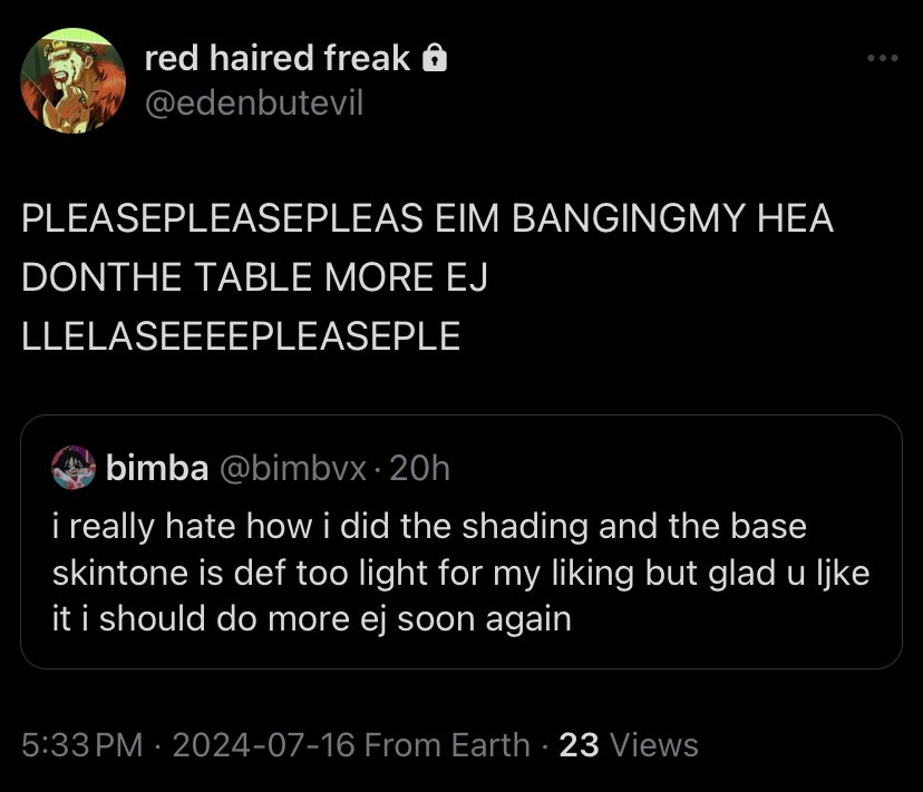 hanyutos's tweet photo. @bimbvx HELP NONONOON ITS ME ON MY PRIV ACCOUNT CRYING ABOUT EJ ART LMFAOOO this is my only public account…..forgive me.. https://t.co/e8cGxSqGTv