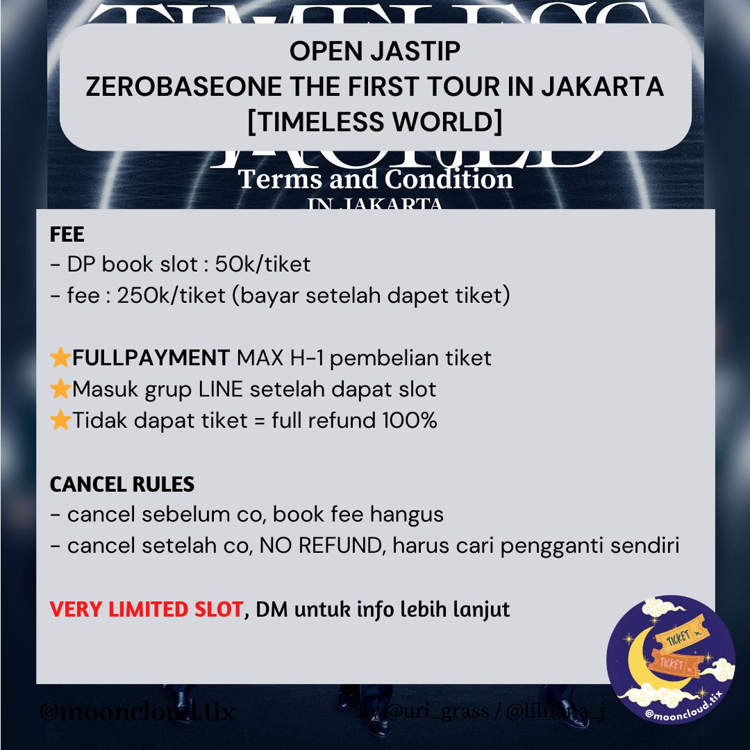 uri_grass's tweet photo. ☁OPEN JASTIP ☁
ZEROBASEONE THE FIRST TOUR IN JAKARTA
[TIMELESS WORLD]
📍ICE BSD City Hall 5-6, 26 Oct 2024

Fee: 300k/tix
✅ Masuk grup order
✅ REFUND 100% jika tiket tidak secured
✅ Tiket diurus sampai fisik

⭐TRUSTED AND LIMITED SLOT, TESTI CEK HIGHLIGHT IG mooncloud.tix⭐ https://t.co/69TlCMU2Jf