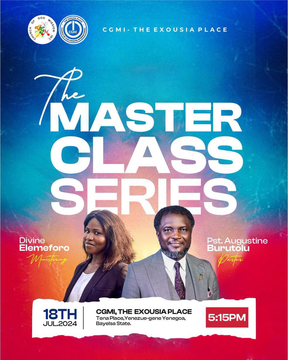 ExousiaPlace's tweet photo. Are you ready for another insightful session of the July Masterclass Series?

For this next one, we'll be having the remarkable Pastor Burutolu Augustine teach on the topic "Fulfilling [Making the Most] of Your Ministry" which will equip us with practical tools to: https://t.co/8CGliilbQP