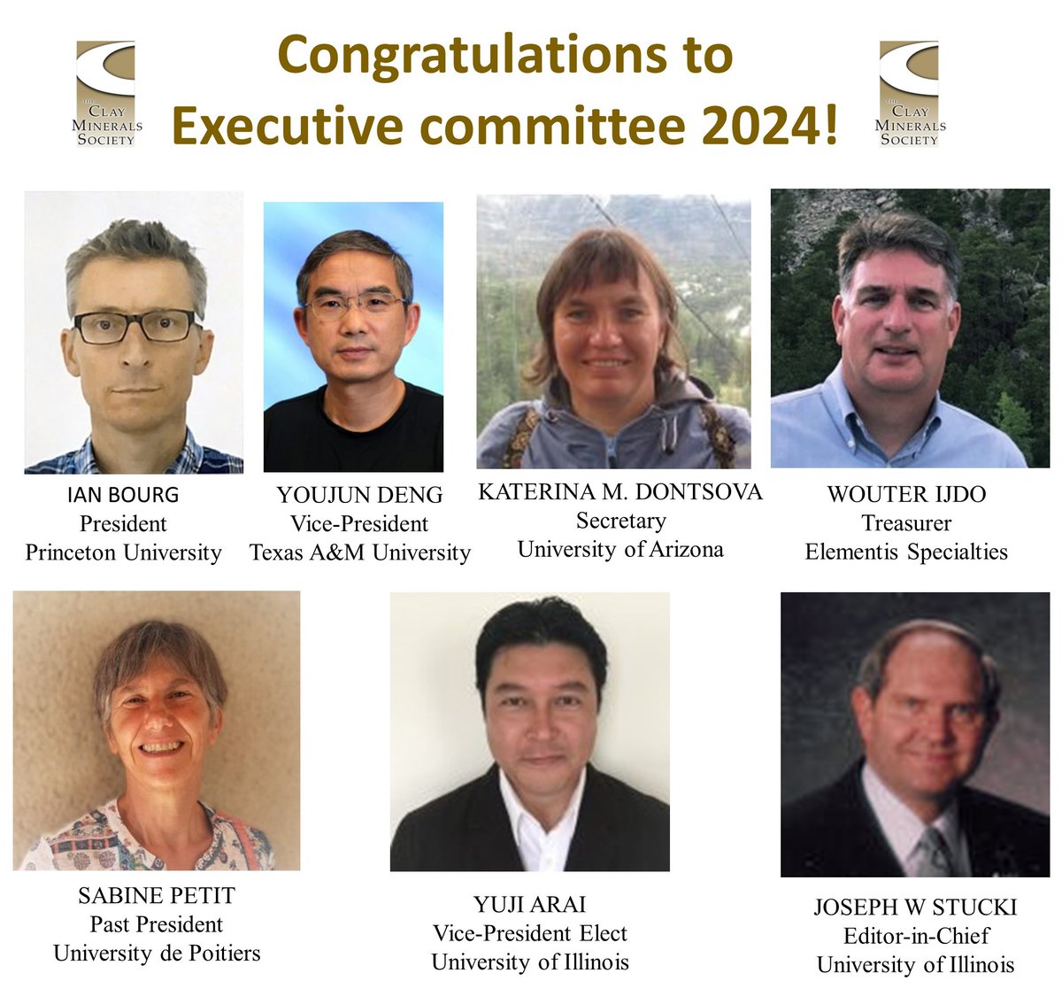 ClayMinSociety's tweet photo. Congratulations to our new executive committee! 🎉
Please visit our website and reach out to them to discuss how you can contribute to our clay society🌟
Also, thanks to all our committee serving our society.
https://t.co/CjczlBDmEg https://t.co/GMvKQjbe5f