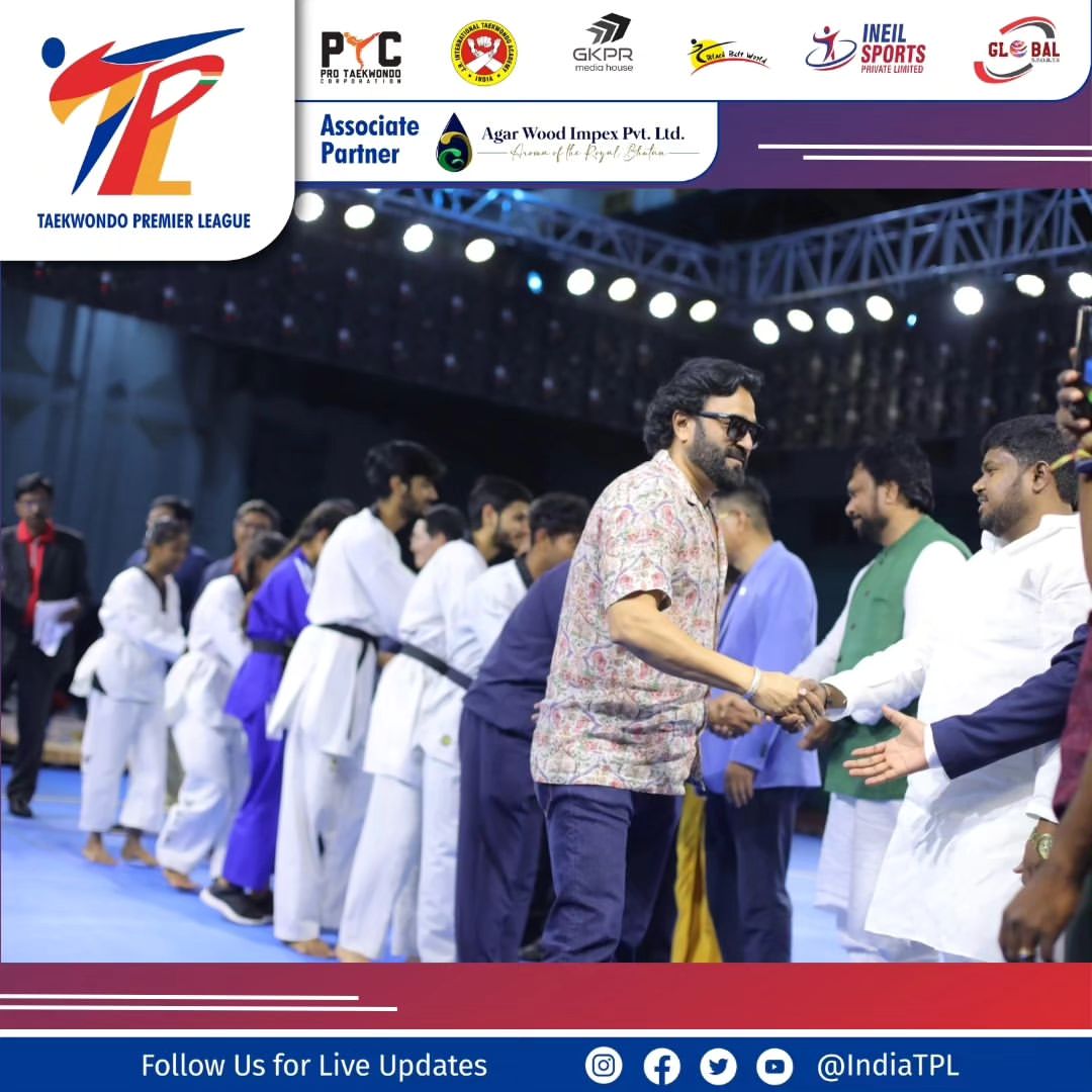 IndiaTPL's tweet photo. Unforgettable moments at the Taekwondo Premier League Season 1 Leg 2 Opening Ceremony! 🥋 Owner of Team Delhi Warriors, Mr. Shyam Patel, exchanging greetings with Grandmaster Dr. Jun Lee and other dignitaries. The spirit of martial arts is alive and thriving.

#TPL2024 https://t.co/SImYZLx7XB