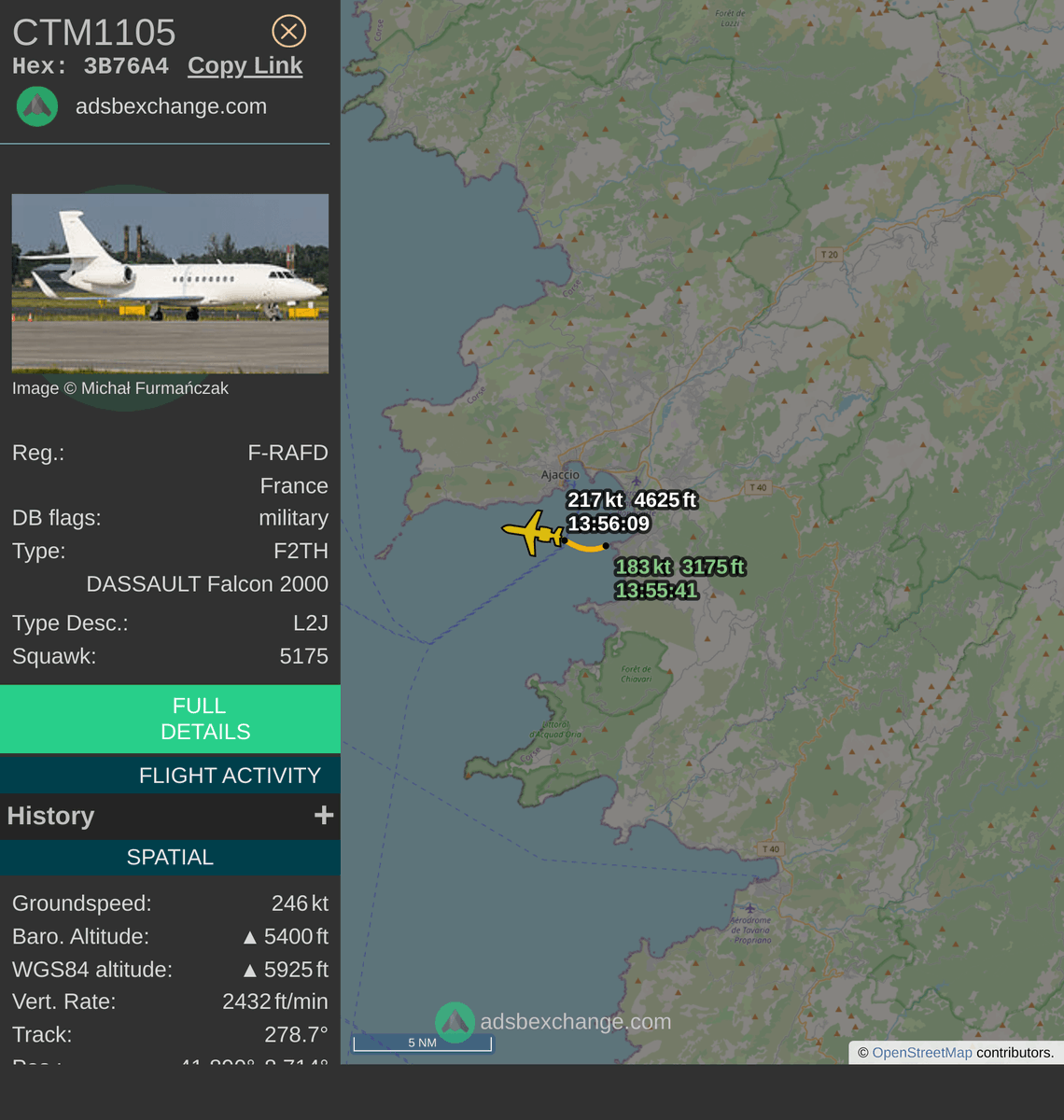 FlottePresident's tweet photo. 🛫 Un Dassault Falcon 2000LX 🇫🇷 République Française vient de décoller près de Ajaccio/Napoléon Bonaparte, France.
Vol #CTM1105, immatriculation #FRAFD.
Suivre le vol : https://t.co/bYrQZfyDLw https://t.co/21X0XSiOF2