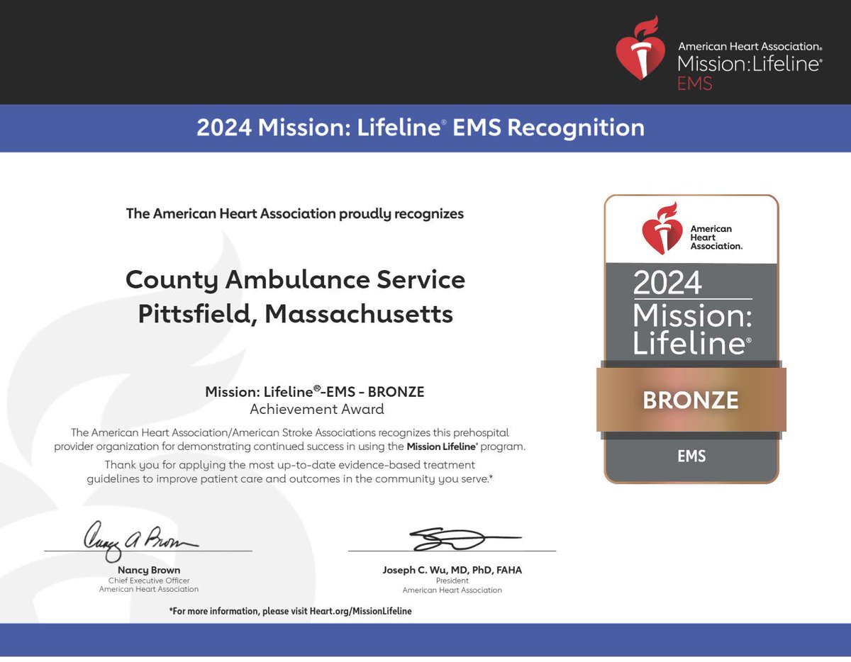 CountyAmbulance's tweet photo. PROUD DAY HERE AT COUNTY AMBULANCE
County Ambulance’s dedication to ensuring heart attack and stroke patients have access to best practices and life-saving care has earned us a Mission: Lifeline EMS Bronze award. Learn more at https://t.co/B5FU96nlra https://t.co/SUt72bg21u