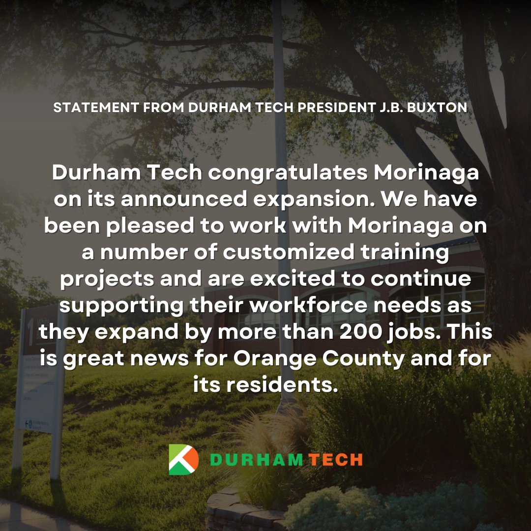 durhamtech's tweet photo. Durham Tech President J.B. Buxton on Morinaga announcement: https://t.co/APoIAHRAgB