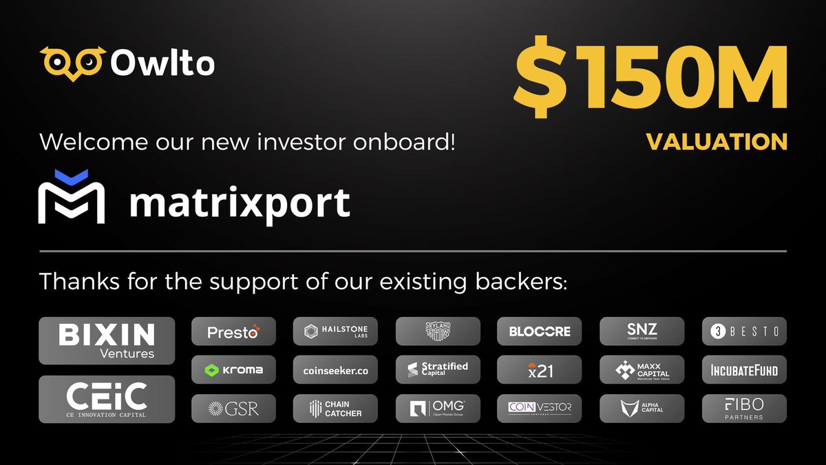 Owlto Finance(🦉💛🦉) (@owlto_finance) on Twitter photo 1) 📣Breaking news!
We're delighted to welcome <a href="/Matrixport_EN/">Matrixport Official</a>, who has joined us as an investor in a new round of fundraising, valuing us at $150M!
This milestone follows our $8M raise 2 months ago and marks a crucial step for us to enter the next chapter. 1) 📣Breaking news!
We're delighted to welcome <a href="/Matrixport_EN/">Matrixport Official</a>, who has joined us as an investor in a new round of fundraising, valuing us at $150M!
This milestone follows our $8M raise 2 months ago and marks a crucial step for us to enter the next chapter.