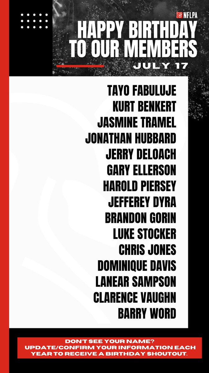 Happy birthday to our members <a href="/T_Fab81/">O*T*A*Y*O</a> <a href="/KurtBenkert/">Kurt Benkert</a> @hubb_68 <a href="/GaryEllerson/">Gary Ellerson</a> @Dyrajeff @Brandongorin <a href="/LukeStocker88/">Luke Stocker</a> @jonesesyboi <a href="/D_DavisECU/">Dominique Davis</a> <a href="/CoachSampson3/">Lanear Sampson</a> @clarencevaughn <a href="/bwizgins/">Barry Word</a> - We hope you have a great day and an even better year to come!