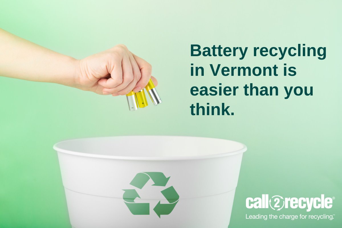 Call2Recycle_VT's tweet photo. VT, recycling your old batteries is easier than you think! ♻️ 🔋 

With #Call2Recycle you can find convenient drop-off locations near you, including at major retailers like @BestBuy and @Lowes.

Learn more about battery recycling in your state here: https://t.co/yIFkSCE1Nt https://t.co/OCjNchK95S