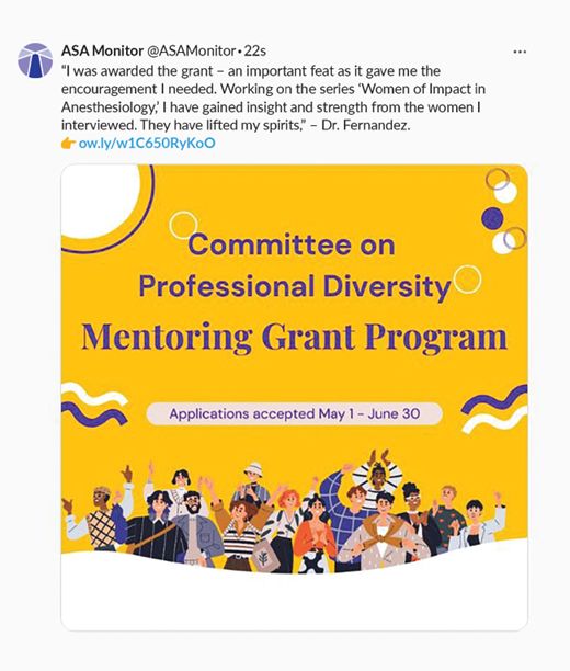 Elizabeth Malinzak, MD, FASA (@ebmalinzakmd) on Twitter photo Social media can play a huge role in mentorship. By sharing expertise virtually, we can gain access to mentors, especially for those underrepresented in medicine. <a href="/drjohnpatton/">John W. Patton III, MD, MBA</a> @stevenbradleymd <a href="/AsnakeBeti/">Beti Asnake, MS, MD</a> @Ajmilam @asamonitor @asalifeline
buff.ly/3XOkPmI Social media can play a huge role in mentorship. By sharing expertise virtually, we can gain access to mentors, especially for those underrepresented in medicine. <a href="/drjohnpatton/">John W. Patton III, MD, MBA</a> @stevenbradleymd <a href="/AsnakeBeti/">Beti Asnake, MS, MD</a> @Ajmilam @asamonitor @asalifeline
buff.ly/3XOkPmI