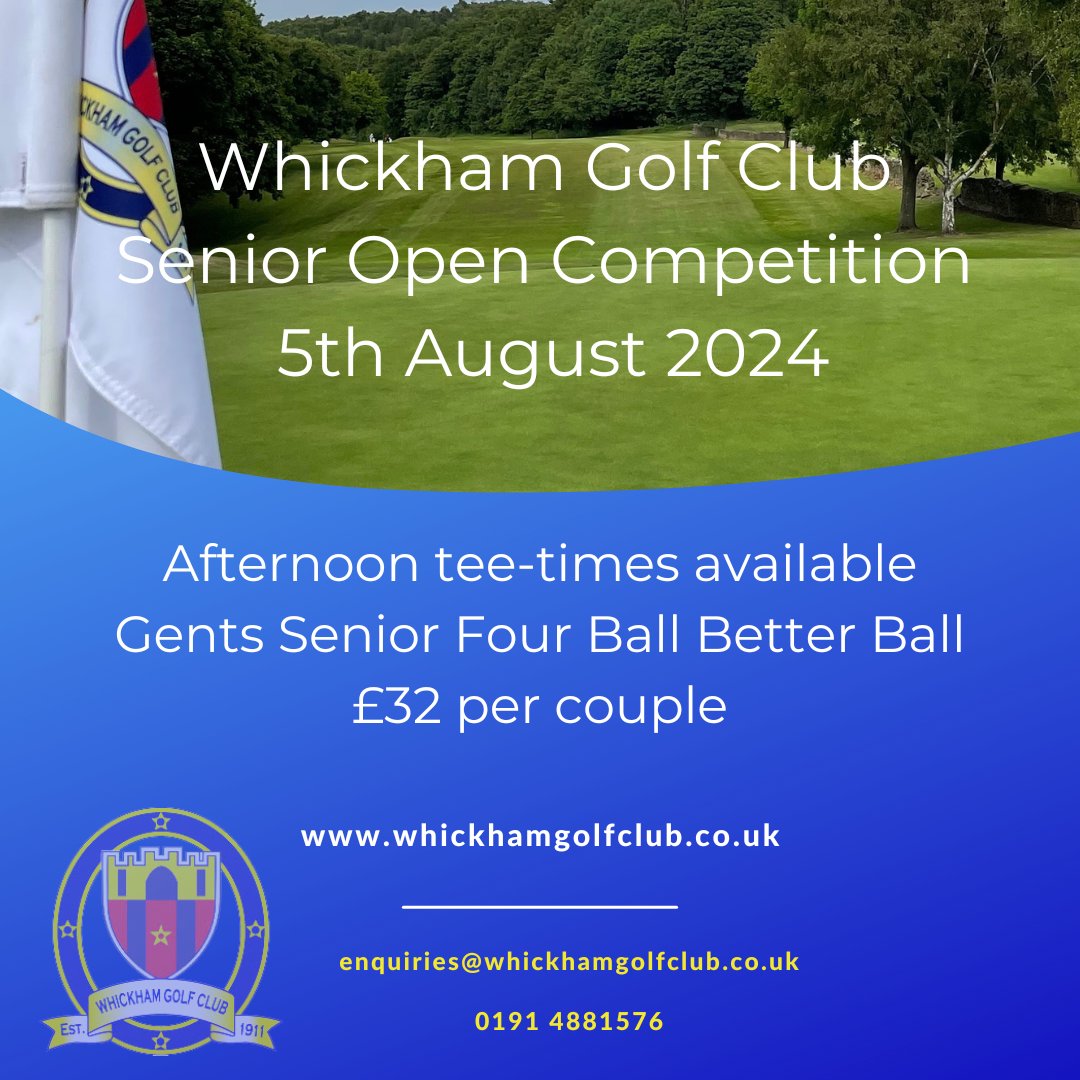 Over 55’s Senior Open available to book now, £32.00 per pair bit.ly/wgcopens