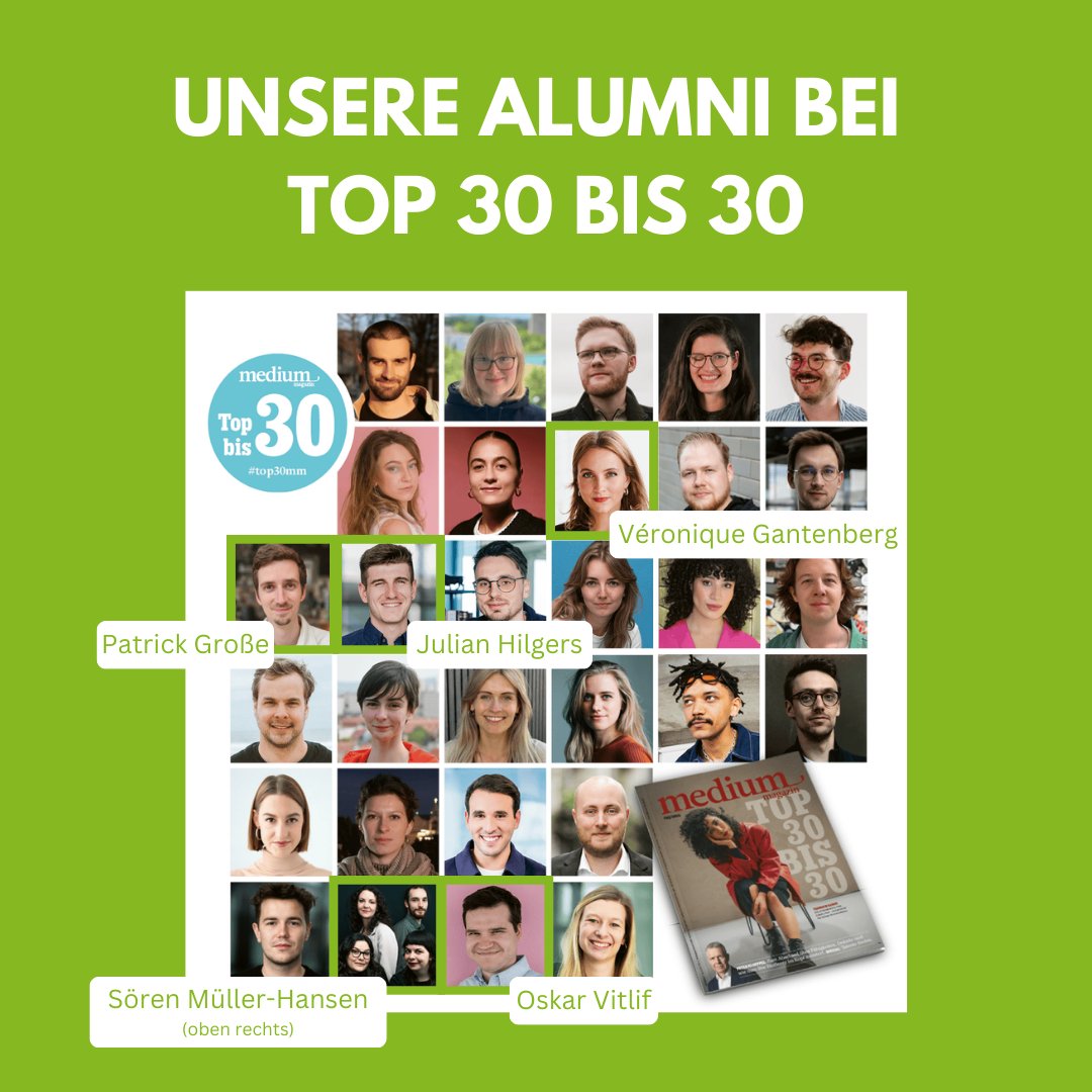 🎉 Das <a href="/mediummagazin/">medium magazin</a> hat  gleich fünf unserer Absolvent:innen als Nachwuchstalente ausgezeichnet:  <a href="/verogantenberg/">Véronique Gantenberg</a>, <a href="/PatrickG_ENTR/">Patrick Große</a>, <a href="/JulianHilgers/">Julian Hilgers</a>, <a href="/s_muellerhansen/">Sören Müller-Hansen</a> und Oskar Vitlif. Wir freuen uns sehr und gratulieren!

Infos zu den Ausgezeichneten
👉 journalistik-dortmund.de/news/fuenf-ij-…