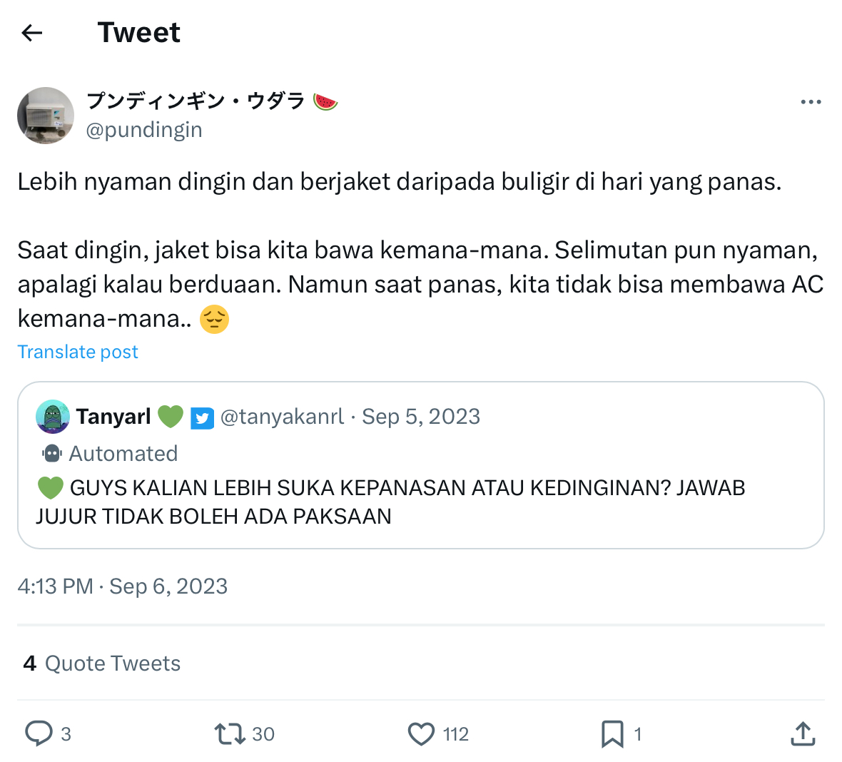 pundingin's tweet photo. Pola pikir saya dahulu masih sempit. Kini cakrawala saya terbuka kian lebar. 

Tidak ada yang tidak mungkin, semua bergantung pada mindset. https://t.co/AnYEDJNtw4