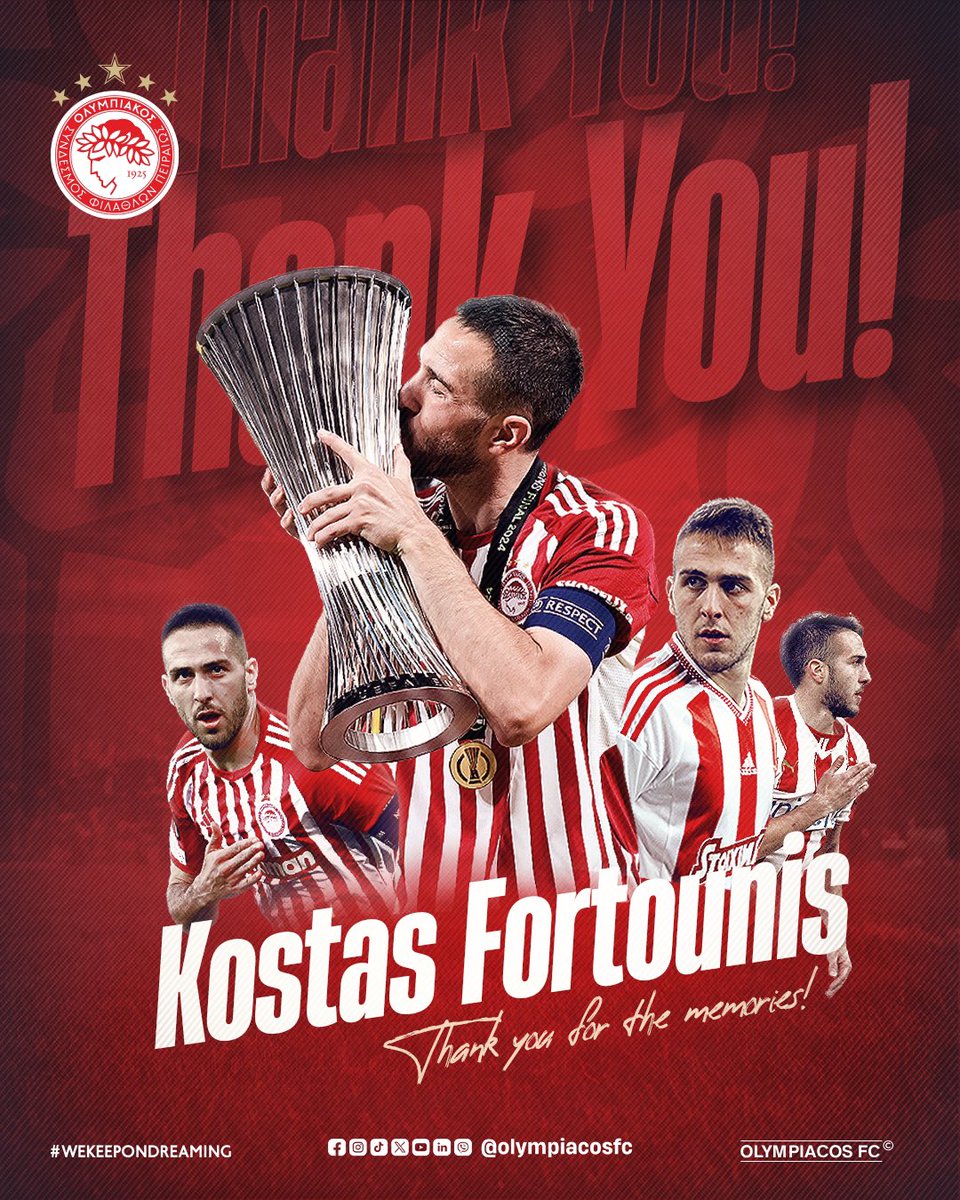 olympiacosfc's tweet photo. Μετά από πολλά χρόνια με νίκες, χαρές, ευρωπαϊκές νύχτες μεγαλείου, θριάμβους και τίτλους αλλά και δοκιμασίες ήρθε η ώρα να αποχαιρετίσουμε τον Κώστα Φορτούνη, έναν ποδοσφαιριστή που έγραψε με το ταλέντο του χρυσές σελίδες στο βιβλίο της Θρυλικής μας Ιστορίας, με αποκορύφωμα την υπέρτατη στιγμή να σηκώσει το ευρωπαϊκό τρόπαιο έχοντας το περιβραχιόνιο του αρχηγού.

Ο Κορυφαίος Έλληνας ποδοσφαιριστής της τελευταίας δεκαετίας ήρθε στον Ολυμπιακό από μικρό παιδί και αποχωρεί αρχηγός, επιτυχημένος ποδοσφαιριστής και εξαιρετικός οικογενειάρχης.

Ο Ολυμπιακός έκανε κάθε προσπάθεια και κάθε αναγκαία υπέρβαση για να μείνει ο Κώστας όμως πήρε μια άλλη απόφαση και όλη η οικογένεια του Ολυμπιακού, που είναι και δική του δεύτερη οικογένεια, σέβεται αυτή την επαγγελματική επιλογή του. Και κανείς από την οικογένεια του Ολυμπιακού δεν πρέπει να πικραίνει αυτό το προσωρινό αντίο. Μόνο καλά λόγια.

Κώστα, σε ευχαριστούμε για τις αναμνήσεις και σου ευχόμαστε επιτυχίες, υγεία και όλα τα καλά στο νέο σου ποδοσφαιρικό ταξίδι.

Και όσο μακρινές και να είναι οι θάλασσες που επέλεξες να ξέρεις ότι πάντα έχεις μια θέση στο Λιμάνι της καρδιάς μας.

Βαγγέλης Μαρινάκης
ΠΑΕ Ολυμπιακός 

#Olympiacos #Fortounis #ThankYou #Captain #Legend #Family #Piraeus #Greece
