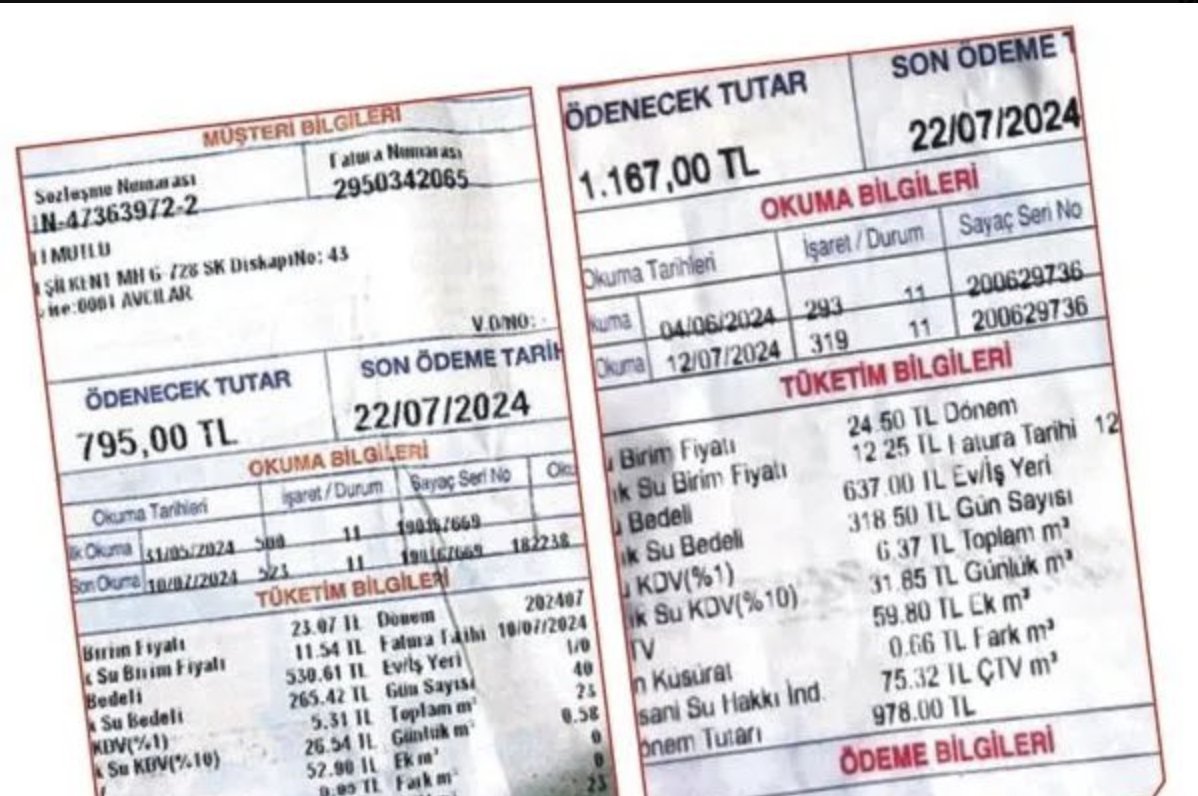 Abese_irca's tweet photo. Bakın bu düpedüz dolandırıcılıktır. İstanbul'da İSKİ su saatlerini kasıtlı olarak bir ayın sonunda değil 45 günün sonunda okuyor. İSKİ faturalandırma sistemine göre 
0-15 metreküplük su kullanımı 1. kademe fiyatı olan 32.28 TL'den hesaplanıyor. Bunun üzerindeki su kullanımı ise 2. kademe fiyatı olan 49.17 TL'den faturalandırılıyor. İSKİ kasıtlı olarak sayaçları 45 gün sonra okuyup İstanbulluların 15 metreküpü geçerek 2. kademeden su kullanmasına sebep oluyor. Dahası sayaçları 45 gün sonunda okuyup Mayıs Haziran döneminde henüz zam yapılmamışken kullandıkları suyu da %53 zamlı fiyattan faturaya yansıtıyor. Yani İmamoğlu şu an 16 milyon İstanbulluyu resmen dolandırıyor. CHP'li küçük bir grup lüks içinde yaşayabilsin diye 16 milyon kişi astronomik su faturaları ödüyoruz. İstanbul'da yaşayanlar kendi faturalarına bakarsa dediğimin doğru olduğunu göreceklerdir. Bu soygunu birileri durdurmalı.
@TC_icisleri 
@herkesicinCHP