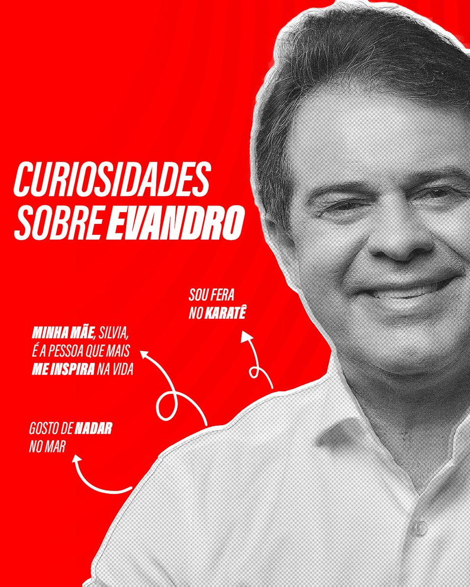 EvandroLeitao's tweet photo. Compartilho aqui nas redes algumas curiosidades sobre mim. Agora, quero saber de vocês. Me contem nos comentários em que curiosidades a gente combina!
#PraTodoMundo O post está em formato de card, de cor prioritariamente vermelha, traz foto de Evandro sorrindo. https://t.co/90WgWLJhaC