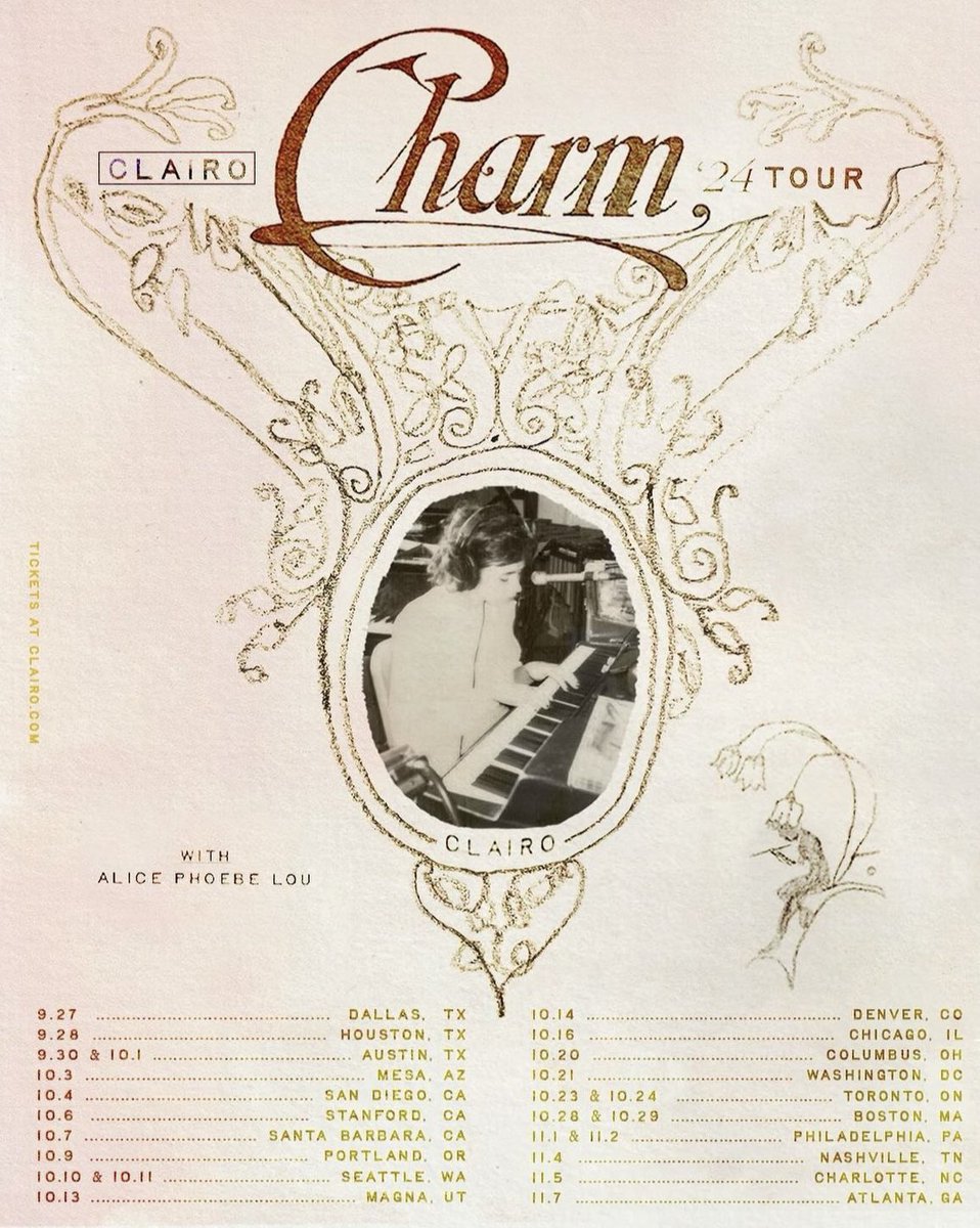 clairontour's tweet image. Clairo’s full Charm tour with Alice Phoebe Lou!! Presale begins July 23rd! who is excited??⭐️⭐️