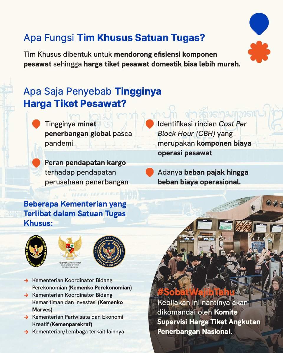 sandiuno's tweet photo. Kabar baik datang dari sektor pariwisata!

Saat ini pemerintah sedang dalam tahapan pembentukan Satgas untuk penurunan harga tiket pesawat domestik✈️

Langkah ini diambil guna menjawab keluhan dari masyarakat terkait mahalnya harga tiket pesawat domestik.

Langkah ini juga sedang dikaji lebih lanjut dengan melibatkan kementerian/lembaga terkait untuk membuat komponen lebih efisien sehingga dapat menurunkan harga tiket pesawat👏

Semoga kebijakan ini nantinya mendorong peningkatan wisatawan nusantara untuk berwisata #DiIndonesiaAja 🇮🇩

#PesonaIndonesia
#WonderfulIndonesia