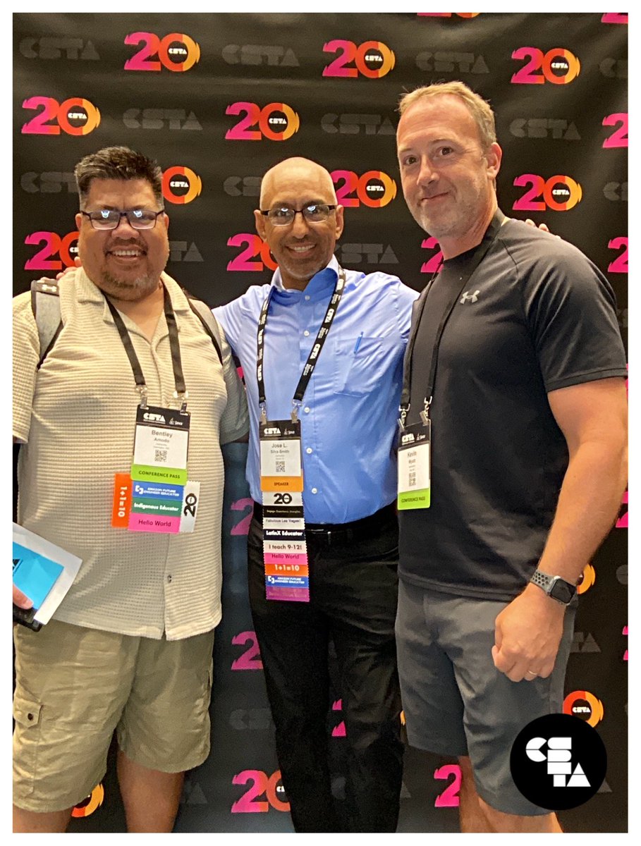 JoseLSilvaSmith's tweet photo. Glad to run into my @ExploringCS friends Kevin from Maine & Bentley from New Mexico at the CSTA 2024 Conference. You guys are amazing! β€οΈππ #TISDProud #TornilloISD #CSTA2024 #csteachersorg #ExploringCS https://t.co/vpchI3hQny