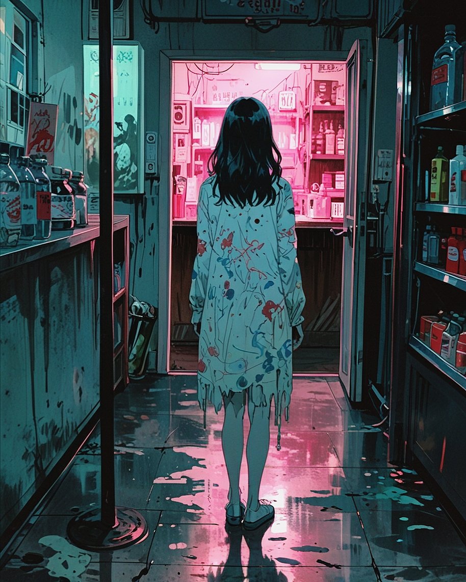 Deka_Vampir's tweet image. &quot;Step into the eerie charm of this forgotten store, where every shadow whispers tales of the past. 🕯️🖤 #AIArt #CreepyVibes #VintageMystery&quot;
#AIイラスト