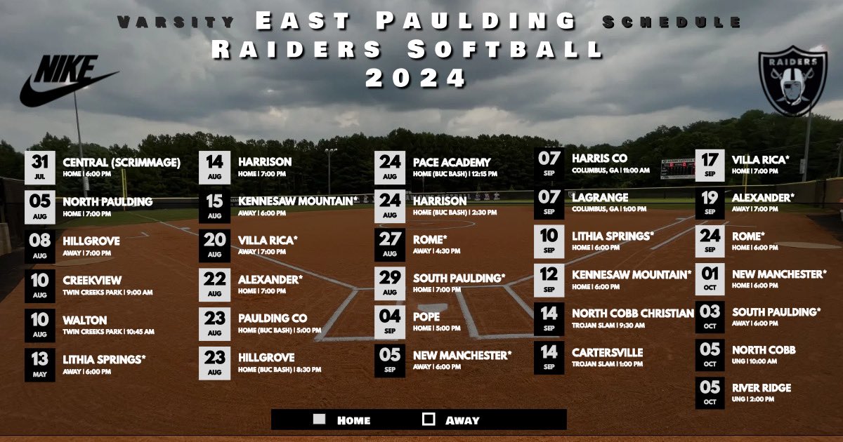 eastpauldingsb's tweet photo. 🚨🚨Raiders Sighting🚨🚨
2024-2025 Schedules
@AthleticsEP @eastpauldinghs @ExtraInningSB @Paulding_Sports @pauldingboe @TheCoachesBoxGA @SBLiveGA @DeanBurrell9 @abbie_c10 @CoachTen23 @GACASoftball https://t.co/YX9mXyBbo6