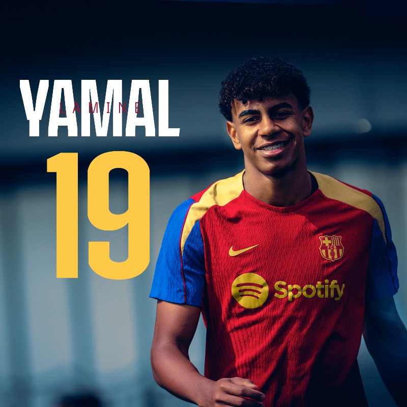 FCBarcelona's tweet photo. Lamine Yamal, FC Barcelona's new number 1️⃣9️⃣