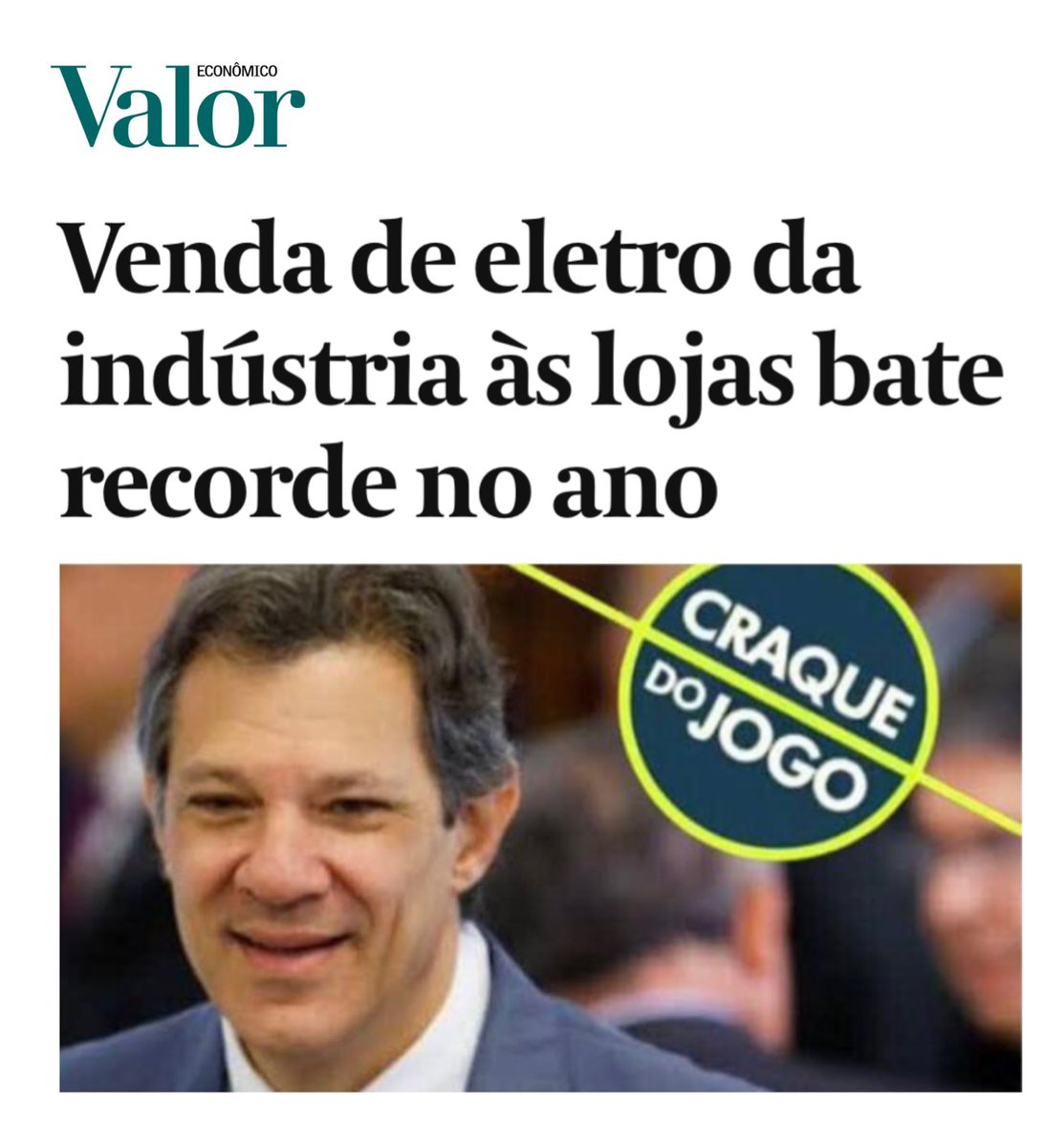 lazarorosa25's tweet photo. Grande dia! Venda de eletrônicos, eletrodomésticos e portáteis da indústria às lojas bate recorde histórico no ano.

O volume é 34% acima do mesmo período de 2023, quando a venda das fábricas às lojas já havia subido 14% - em 2022, no desgoverno anterior, houve queda de 16%.

O número surpreendeu o mercado!

HADDAD É OUTRO NÍVEL