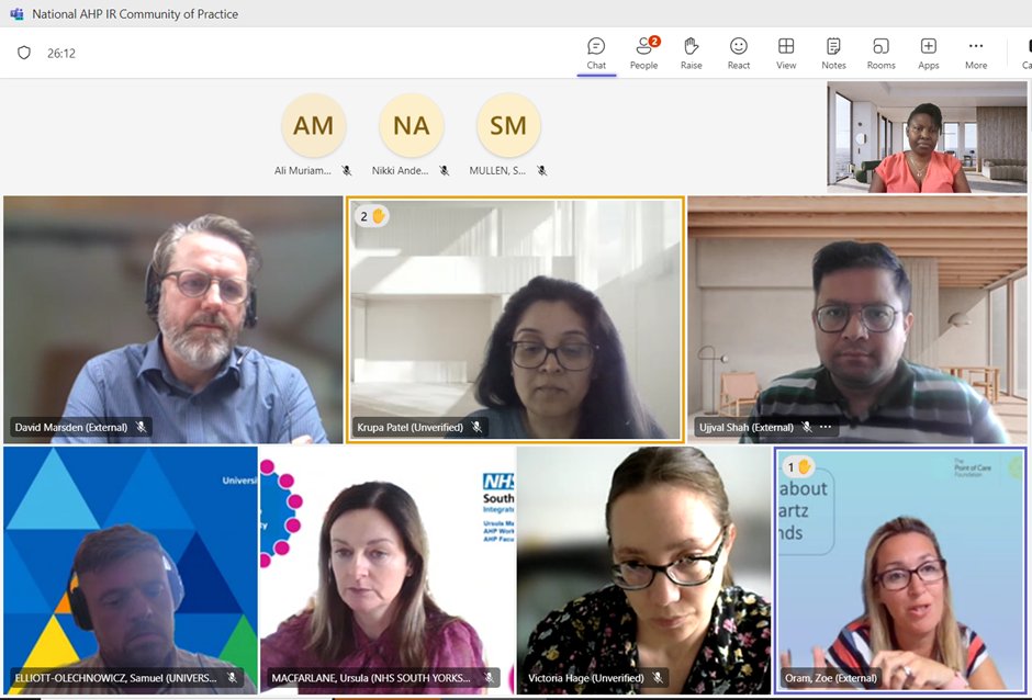 Many thanks to everyone who attended today's National AHP IR CoP meeting. It was great hearing about the amazing work and the ongoing learning within the different organisations. 

The next meeting is on 11th September 2024, 1.00-2.30 pm. Please save the date. 

If you would like