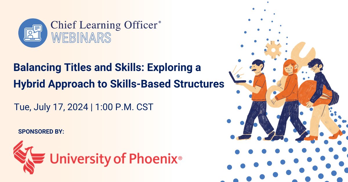 CLOmedia's tweet image. 📅 Today at 1 PM CST! Don’t miss “Balancing Titles and Skills.” Join us and earn 1 professional development credit! hubs.ly/Q02GPb5F0

#ChiefLearningOfficer #Webinar #LearningAndDevelopment #TalentManagement #SkillsDevelopment #SkillsBased
