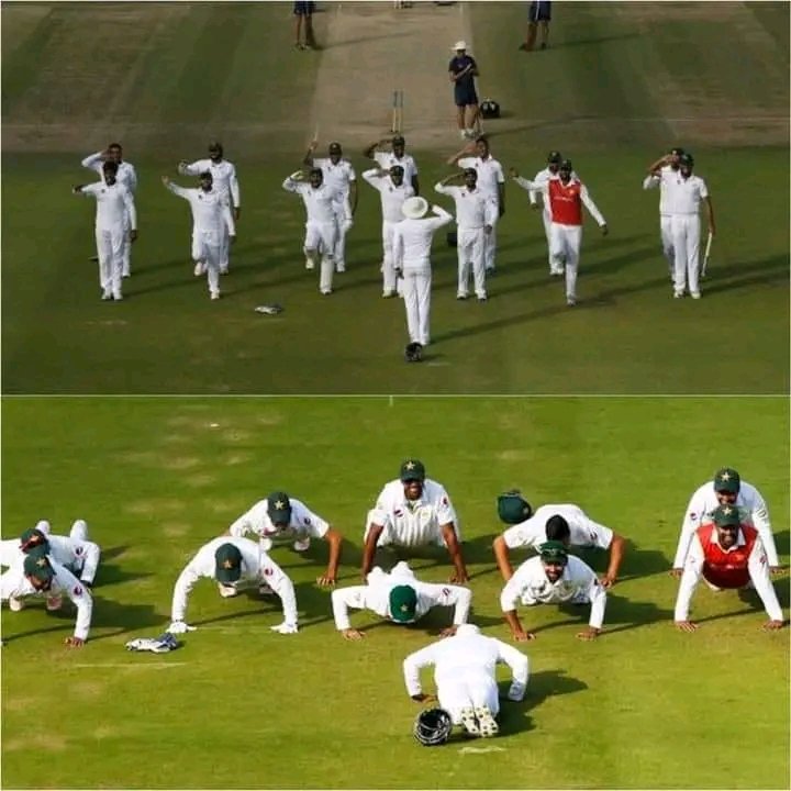 On this day in 2016, under the leadership of Misbah-ul-Haq, the Pakistan cricket team defeated England at Lord's Cricket Ground by 84 runs. 

After the victory, the team celebrated by performing the famous salute and push-ups on the ground 👏
#PakistanCricket