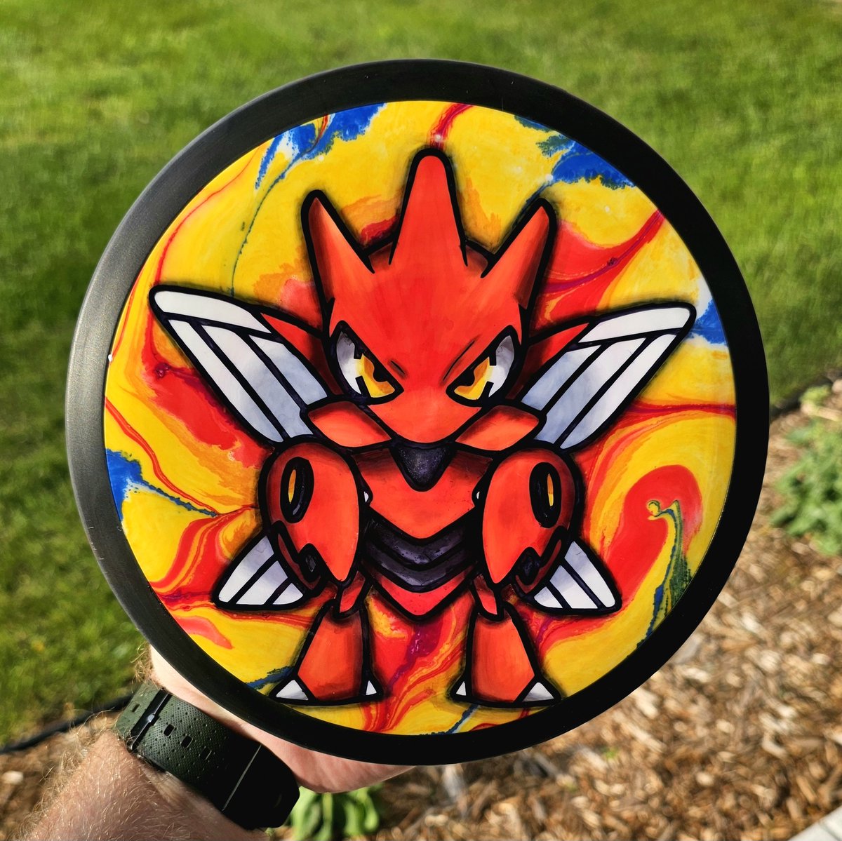 PoisonDartDyes's tweet photo. Scizor from @Pokemon on a @MVPDiscSports Neutron Wave. 😁🥏 #discgolf #discgolfdyes https://t.co/I23tUnaKut