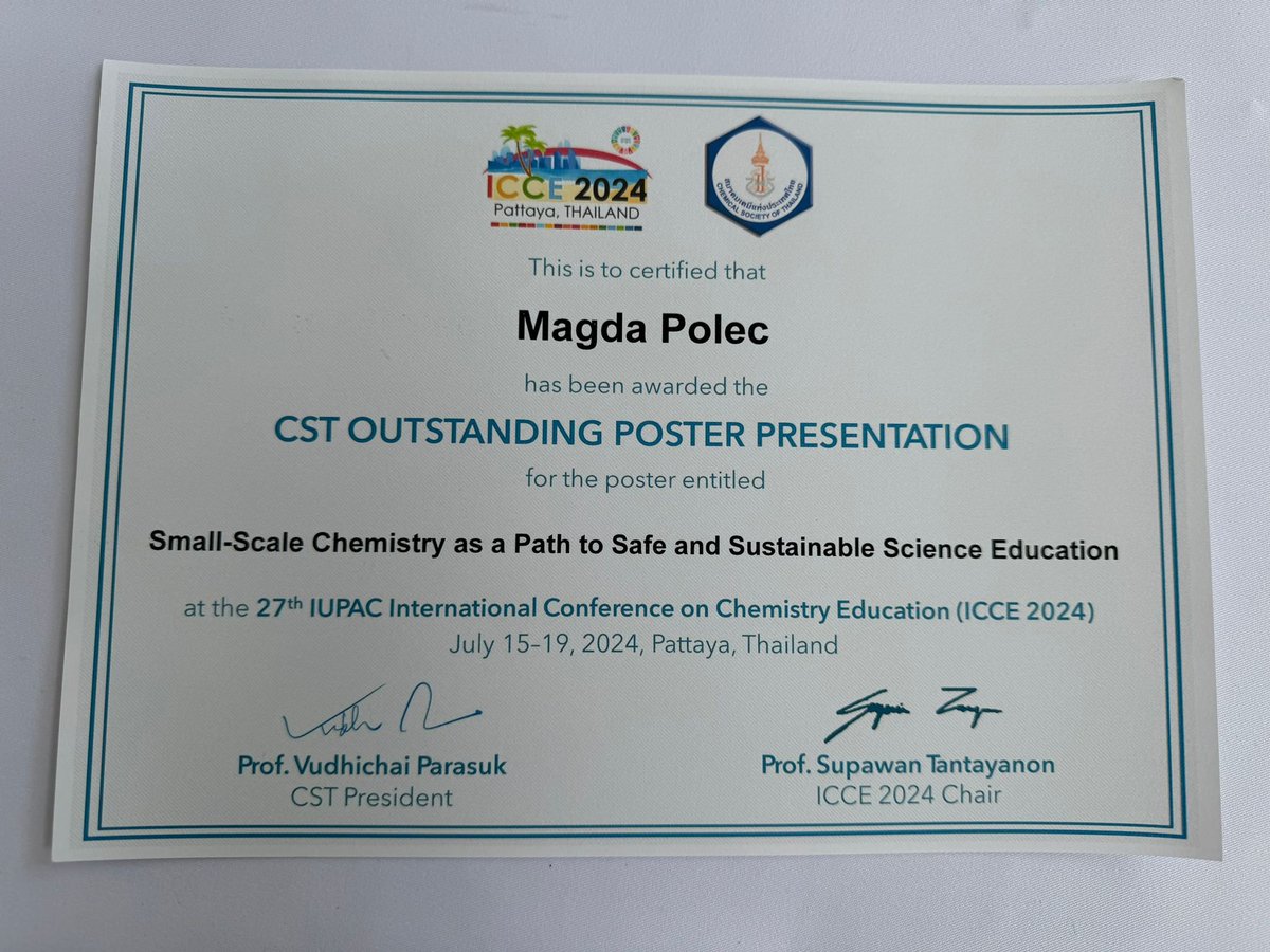 Many congratulations to Magda our Chemistry Adviser for winning this.