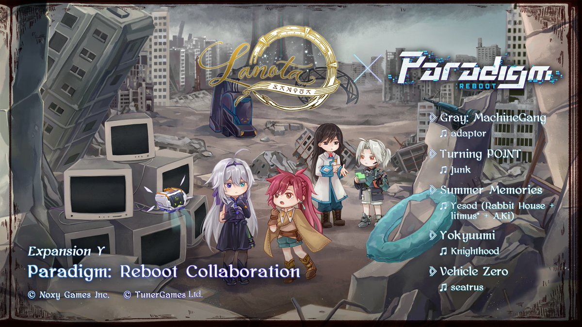 Noxy_Lanota's tweet photo. 過去の破片を拾い、未来の光を築く。
Lanota v2.31 エキスパンションチャプターY「Paradigm: Rebootコラボレーション」好評配信中！
#Lanota #LanotaGame #ParadigmReboot
Paradigm: Rebootから厳選した5曲を楽しみましょう！
Gray: MachineGang
Turning POINT
Summer Memories
Yokyuumi
Vehicle Zero https://t.co/6t9kgyyf4b