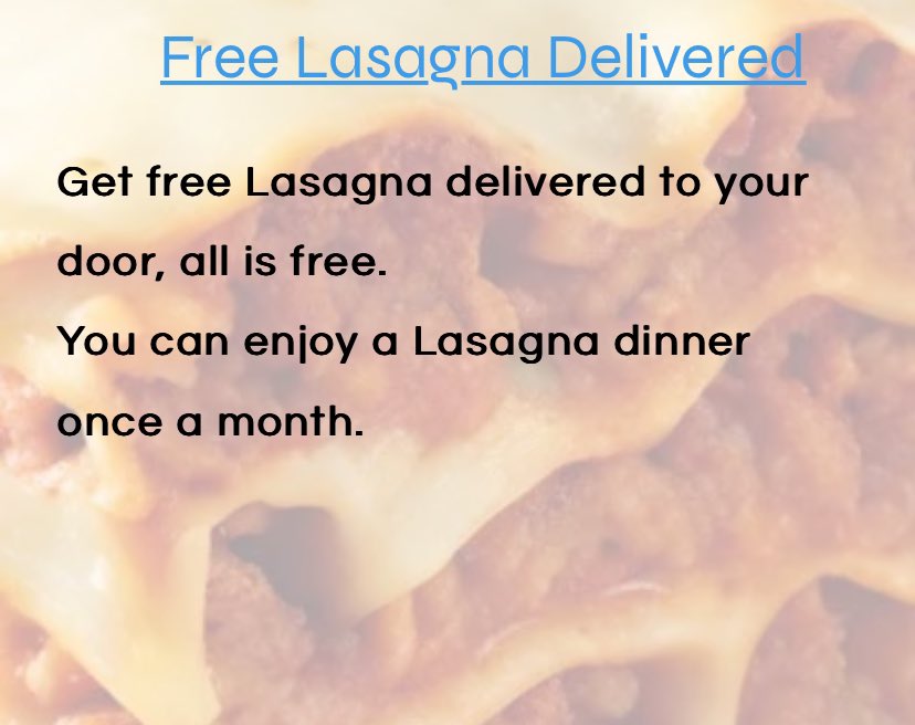 crawfordddd's tweet photo. Free lasagna free delivery 
https://t.co/gCBQNIsKMu https://t.co/SfnEylm8MF
