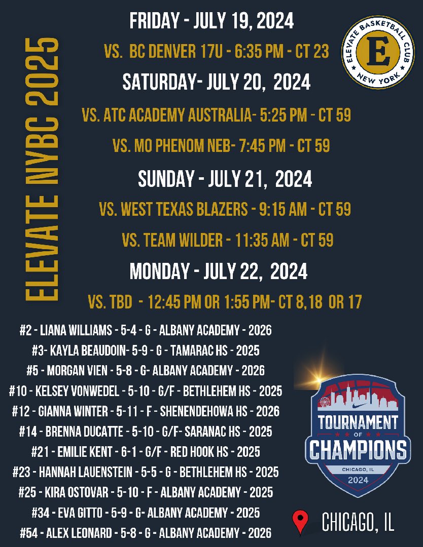vien_morgan's tweet photo. My schedule for the upcoming tournament in Chicago! @ElevateNYgirls https://t.co/6Zb716iByZ