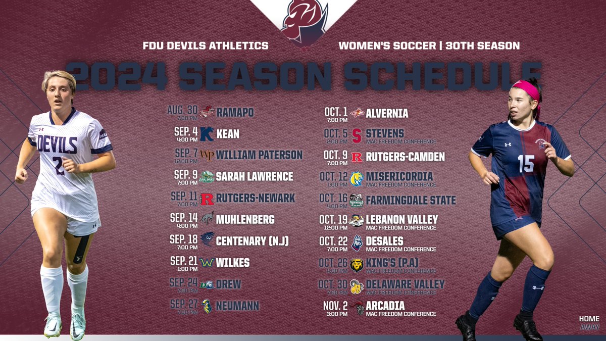 FDUDevils's tweet photo. SCHEDULE RELEASE | @FDUWSOC is gearing up for the program's 30th season with the release of their 2024 schedule! 

Full Release: https://t.co/HU0oahvrtZ

#HornsUp #HeatsRising https://t.co/v6DqK27bJP