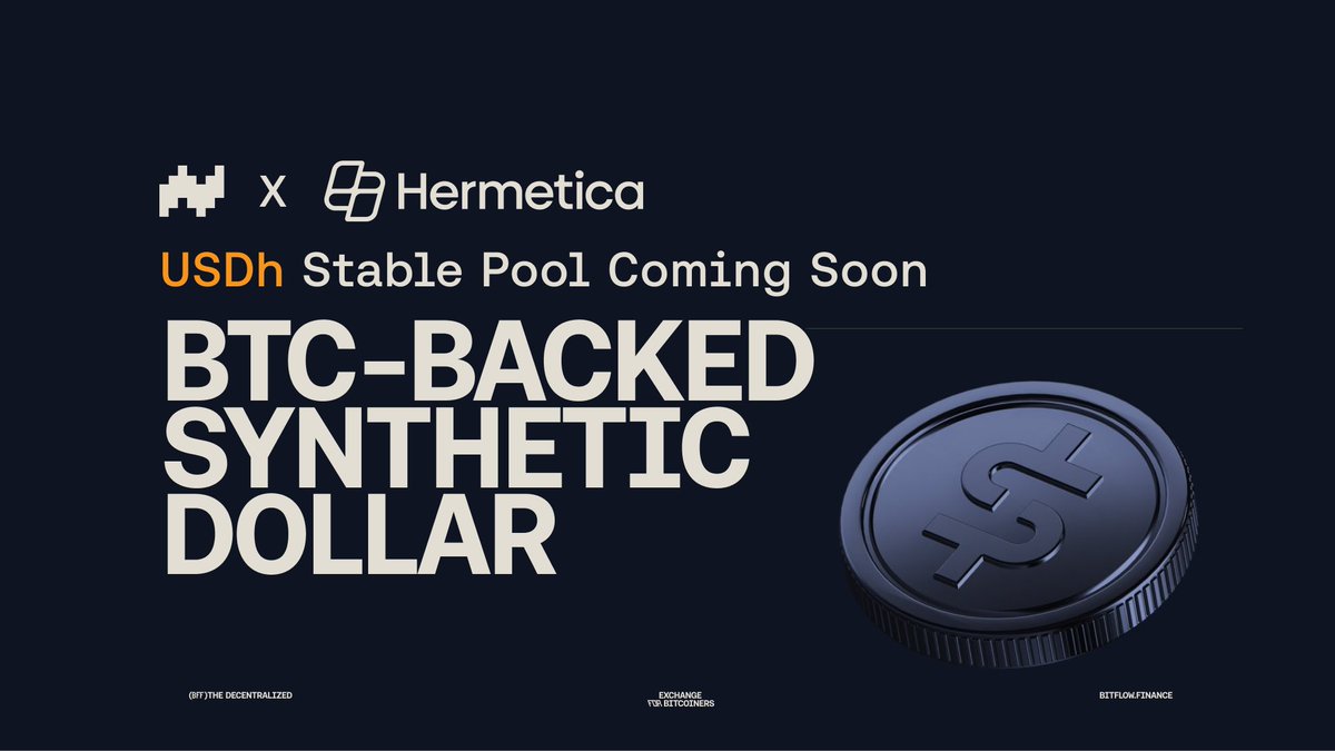 bitflow's tweet photo. Congrats to our Partners at @HermeticaFi 🙌 
USDh is now live on Runes ⚡️
The first Bitcoin-backed, yield-bearing synthetic dollar protocol on Runes and Stacks. USDh Stable Pool coming soon to Bitflow 👀🌊 https://t.co/JGqeUPfLxR
