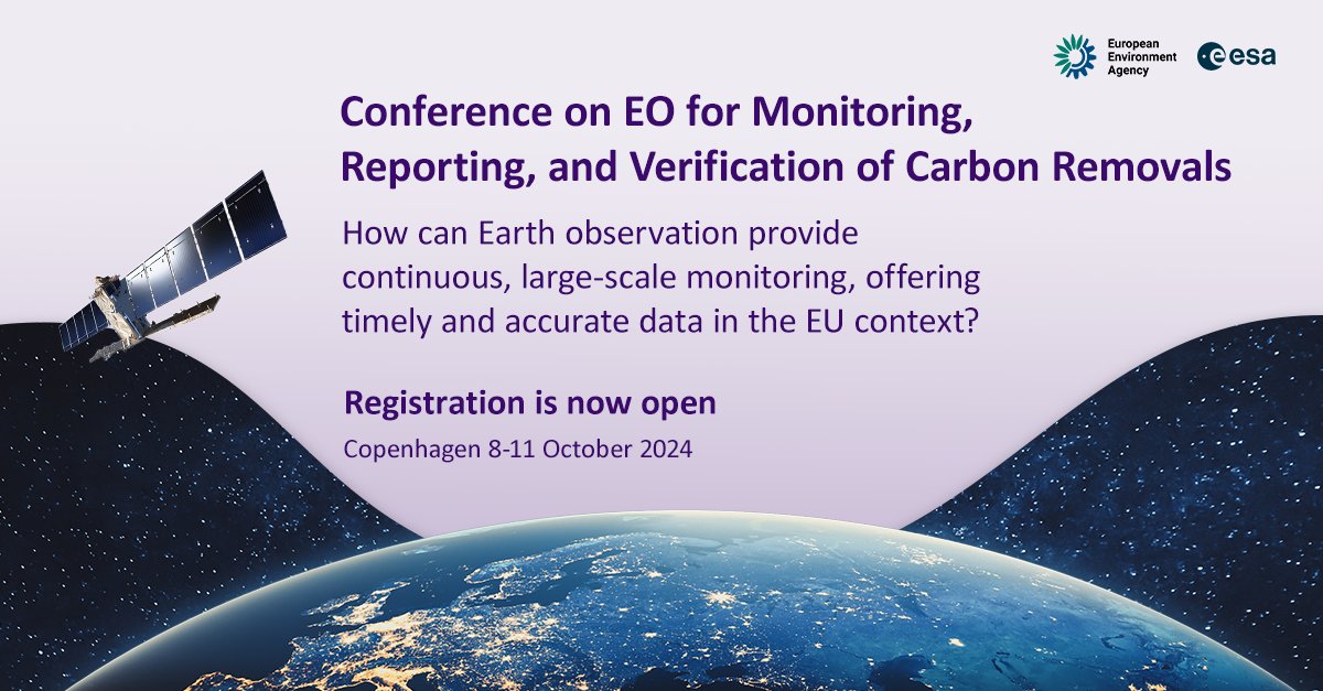 🚨Mark your 🗓️! Registration is now open for our joint EEA-<a href="/esa/">European Space Agency</a> 🛰️#EarthObservation for #monitoring #reporting #verification of #CarbonRemovals conference.
➡️For registration: ec.europa.eu/eusurvey/runne…
➡️More information on the event: climate-energy.eea.europa.eu/topics/climate…