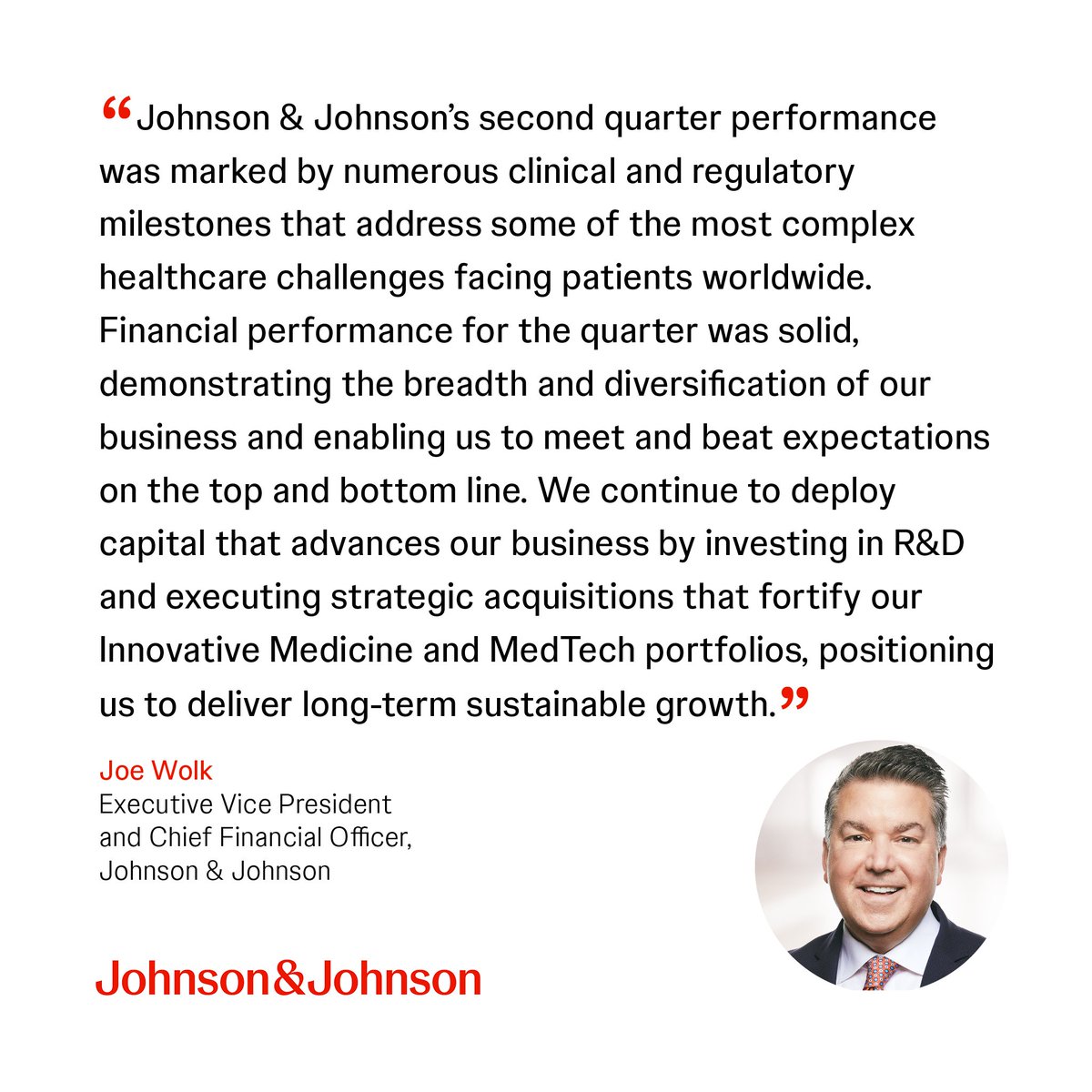 Joe Wolk, Executive Vice President and Chief Financial Officer, #JNJ, on our Q2 2024 #earnings results. Check out our Investor Relations site for more information: social.jnj.com/4cRHiDq $JNJ