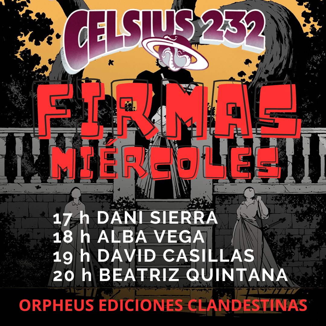 OrpheusEdicion's tweet photo. @festivalcelsius  
Tarde de firmas en caseta #órfica 🖤
17 h @duahir + Presentación 20:50 h DESTINO Y AMANECER
18 h @albagvega_  LA DOMADORA DE MONSTRUOS
19 h @FrayTuko  LAS AVENTURAS DE DOORMAN
20 h @brzq  FÁBRICA XXI

#orphelicidad #loclandestinomola #lleeryemásquesexy 🖤❤️ https://t.co/bGS7aB48EZ
