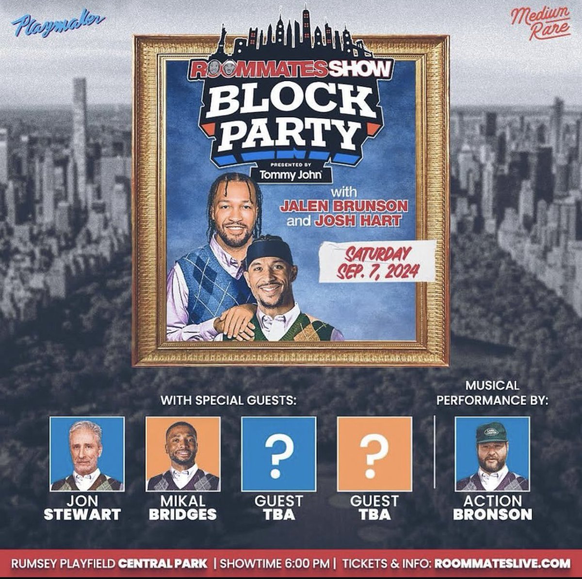 JBrunson_FR's tweet photo. Le samedi 7 septembre Jalen Brunson et Josh Hart réaliseront leur podcast « Roomates Show » à Central Park 🟠🔵

Ils recevront Jon Stewart, Mikal Bridges et 2 autres invités ! https://t.co/wishbE6DCI