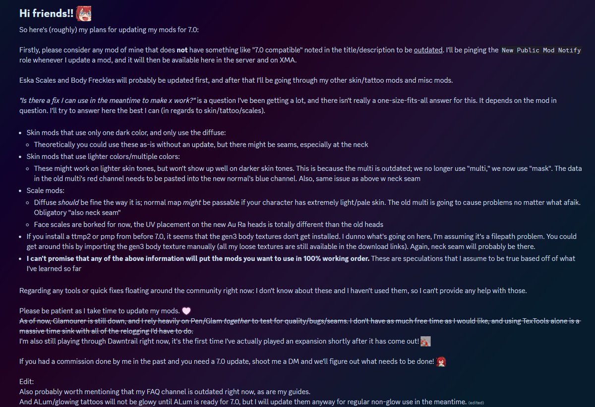 ProfAlmaden's tweet photo. tl;dr
Yes I will update my mods :3 Please be patient!
I am still playing through DT.

If you'd like to be notified when I update a mod, join my server and take the 'New Public Mod Notify' role. I'll be pinging it when I post an updated mod. https://t.co/XpMNvstyGw