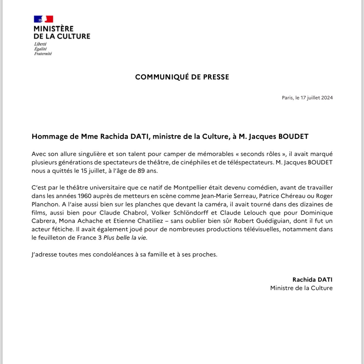 JFGuyot's tweet photo. #Décès de Jacques #BOUDET : l’hommage de ⁦@datirachida⁩ https://t.co/gIv6mydYVo