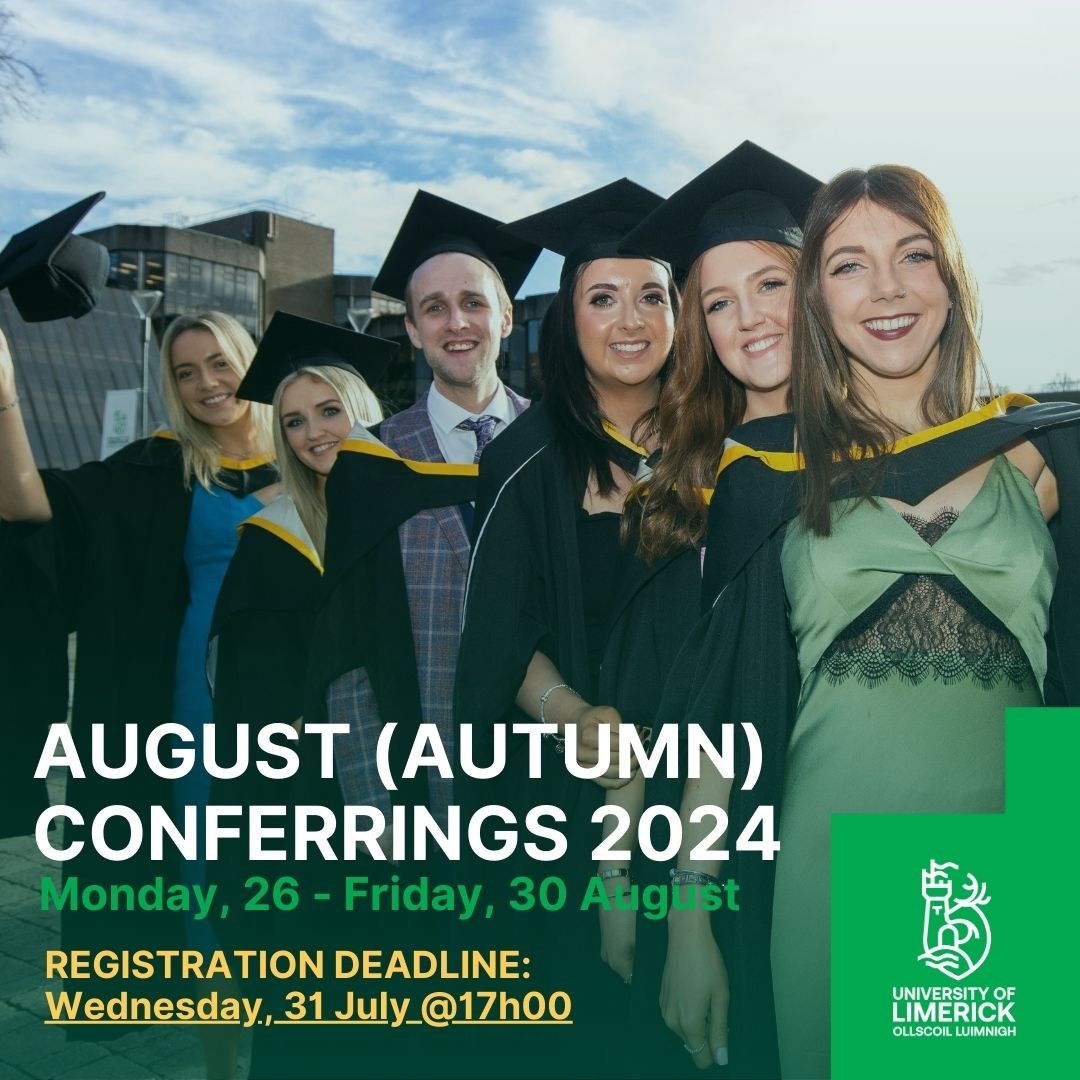 🎓Attention August Graduands🎓

A reminder to register for the Autumn (August) Conferrings‼️

Registration deadline: Wednesday, 31 July 2024 @ 17h00

Check your student and personal emails for all the important information you need to register before the deadline⏳ #ulgraduation