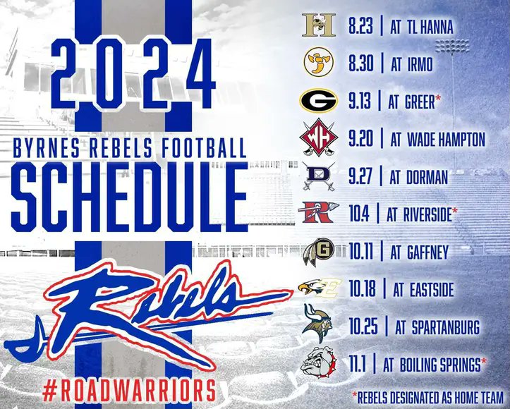 #2024 schedule...  

#YellR #GoRebels 
<a href="/ByrnesAth1etics/">ByrnesAth1etics</a> <a href="/JFBHSRebels/">James F. Byrnes High</a>