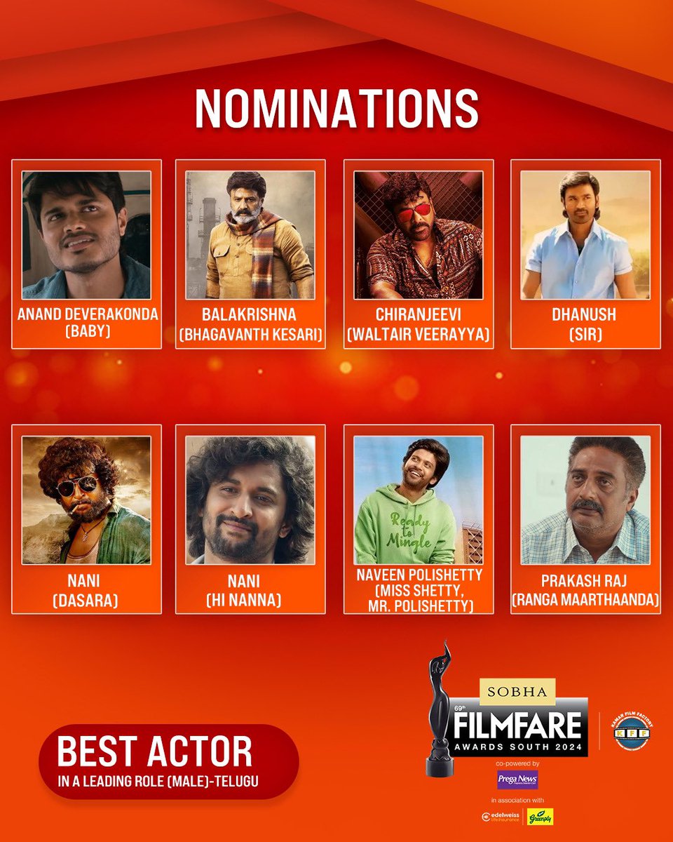 filmfare's tweet photo. Here are the nominations for Best Actor In A Leading Role (Male) category at the 69th SOBHA Filmfare Awards South 2024 With Kamar Film Factory.

#69thSobhaFilmfareAwardsSouth2024 https://t.co/rAHhulyNd3