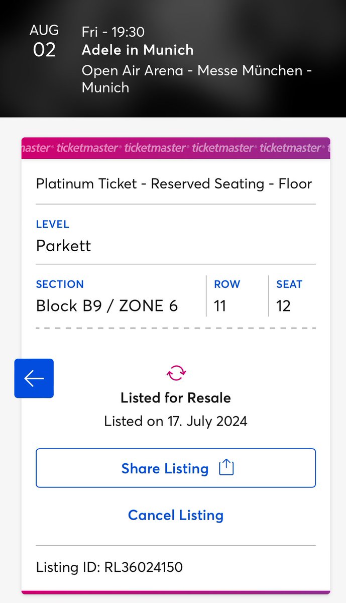 JorisKruis's tweet photo. Selling two Adele Platinum tickets for 2th August bc of changed travel plans:  https://t.co/jKwrCJVs3J #AdeleinMunich #Adele #ticketsforsale #TicketMaster https://t.co/d0dnyxRTAr