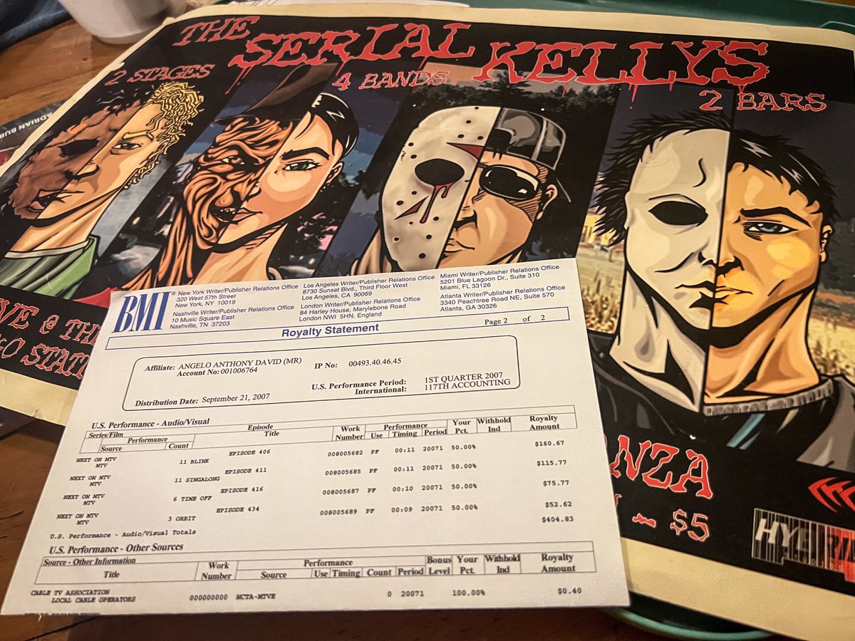 moestradamu5's tweet photo. Mom and Dad came for a visit and brought all of my stuff that has been stored at their house, and I had an awesome trip down memory lane! Super cool to find a BMI royalty statement from when my band The Kellys licensed four songs to MTV, and the permit from my first music festival Rukus! To think about that first festival in Warren, Ohio in juxtaposition with six years of @viJamFest is truly mind-blowing and inspiring. Follow your dreams, kids!