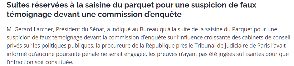 Bas_scordia's tweet photo. McKinsey/Saisine du Parquet par le Sénat pour une suspicion de faux témoignage devant la commission d’enquête sur les cabinets de conseil : la procureure a informé @gerard_larcher "qu’aucune poursuite pénale ne serait engagée", "les preuves n’ayant pas été jugées suffisantes" https://t.co/pbyjMkn3F1