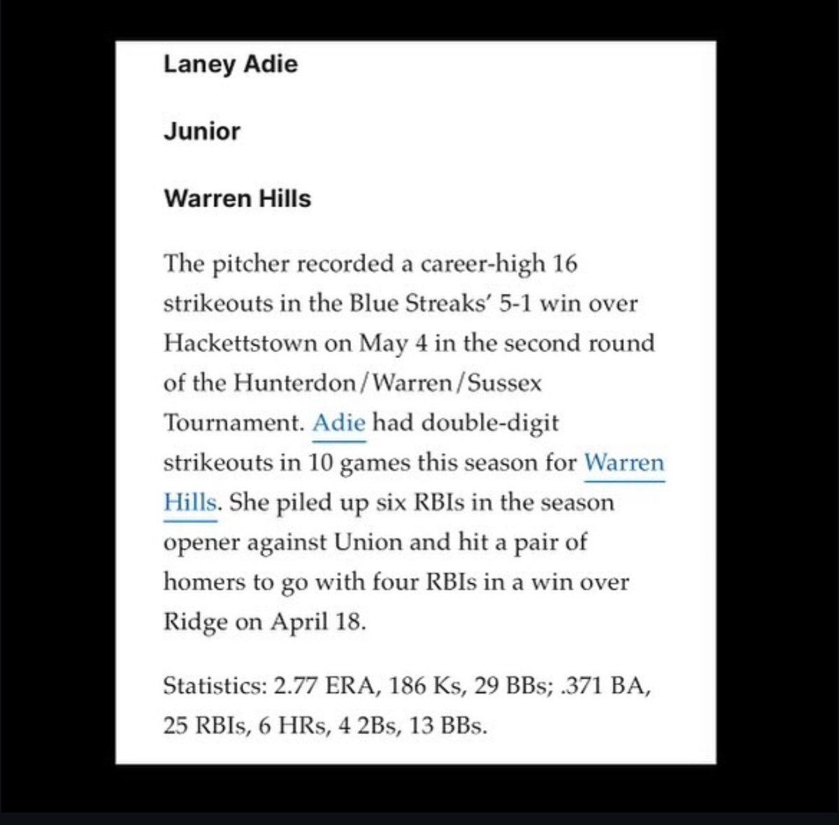 I am so excited and honored to have been selected for the 2024 Lehigh Valley All-Area First Team.  I would like to thank my coaches, teammates and family for all of their support! Congratulations everyone!
<a href="/StreaksSoftbal1/">Streaks Softball 🥎</a> 
<a href="/BlackCatFP/">Black Cat Fastpitch</a> 
<a href="/QU_Softball/">Quinnipiac Softball</a> 
<a href="/lehighvalley/">lehighvalleylive.com</a> - Thank you!