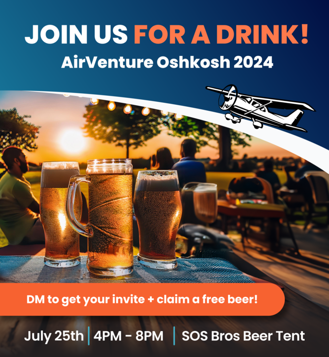 SkyWatchAI's tweet photo. Mark your calendars for Thursday Evening! 📅🍻

SkyWatch is bringing the good vibes (and the swag!) to SOS Bros Beer Tent in Oshkosh ✈️

DM to RSVP or click the link below ⤵️

#Oshkosh #OSH24 #aviationinsurance #SeeYouThere https://t.co/v9LxsCDete
